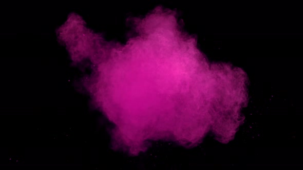 Super Slowmotion Shot of Pink Powder Explosion Isolated on Black Background alt