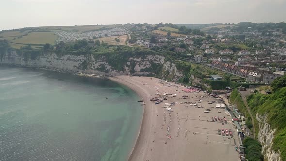 Beautiful seaside town of Beer, in Devon, part of the Jurassic Coast. AERIAL SHOT. alt