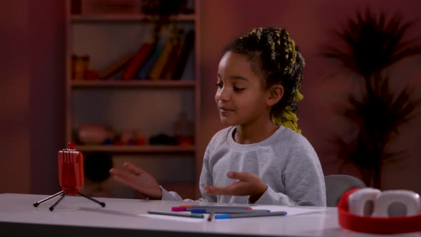 A Girl Has a Video Call on the Phone alt