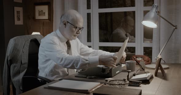 Professional writer working in his vintage style office
