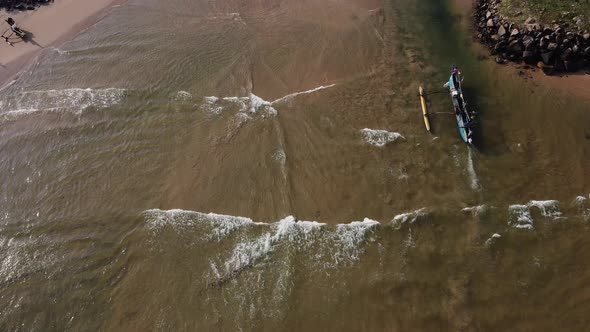 Traditional Sri Lanka Fishing Boats on the Beach. Aerial Drone Footage