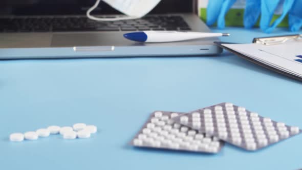 Vaccine is Written on the Wooden Cubes That the Doctor Puts on the Table alt