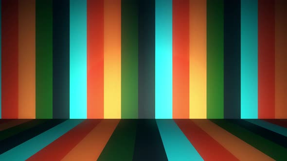Abstract background with animation of moving colorful stripes on walls and floor alt