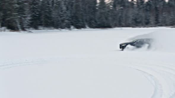 Volvo Car Drifting on Snow Lake alt