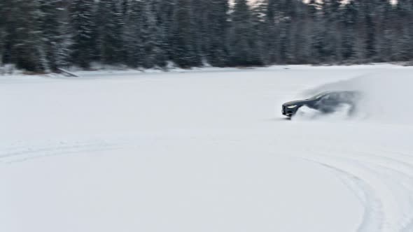 Volvo Car Drifting on Snow Lake