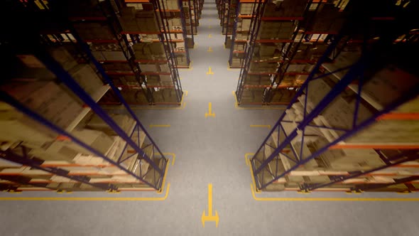 Flight through the huge warehouse with infinite packages amount. Loopable. HD alt
