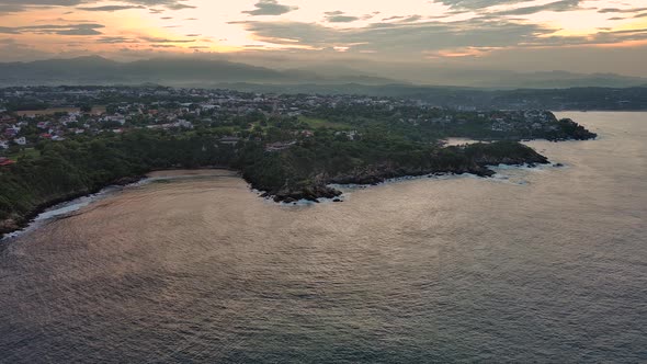 Sun Rising Aerial Drone Above Puerto Escondido Beach Mexico Oaxaca Natural Ocean alt