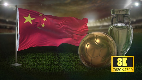 8K China Flag with Football And Cup Background Loop alt
