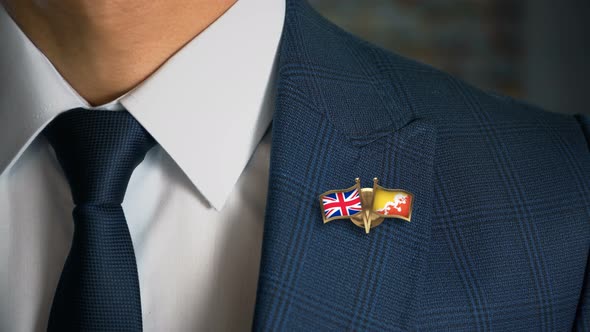 Businessman Friend Flags Pin United Kingdom Bhutan alt