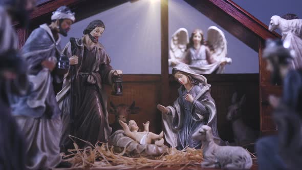 Jesus Christ Nativity Scene with Figurines in Stable