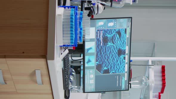 Vertical Video Interior of Empty Science Laboratory with Modern Equipment alt