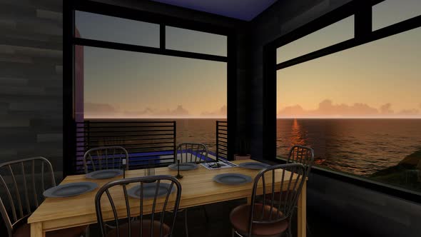 Kitchen Interior With Seascape View