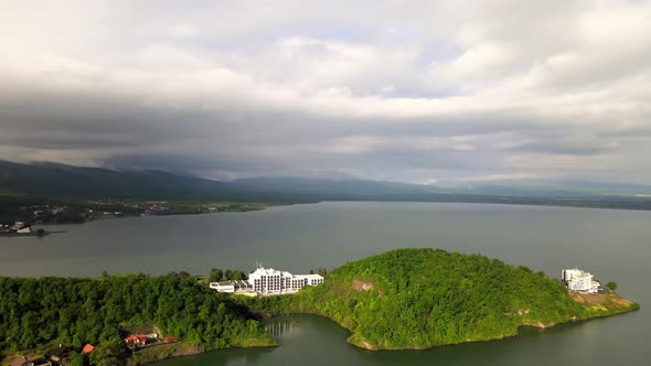 Aerial view of Zemplinska Sirava reservoir in Slovakia alt