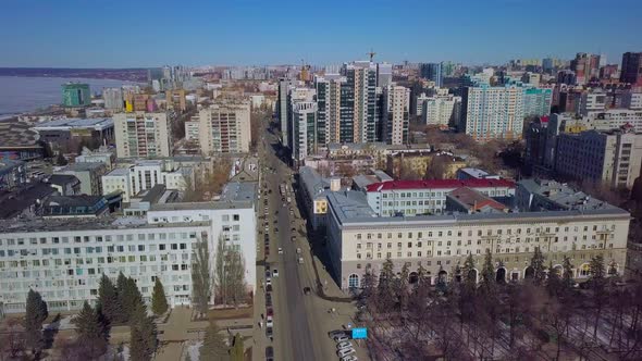 Picturesque Aerial View of Modern Russian City at Sunny Winter Day