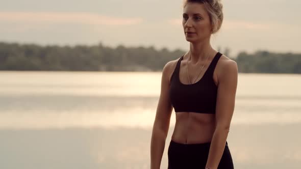 Fitness Dumbbells Exercising. Woman Fitness Workout. Fit Athletic Girl In Sportwear Training. alt