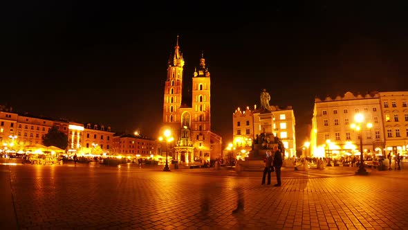 Market Square of Krakow at Night