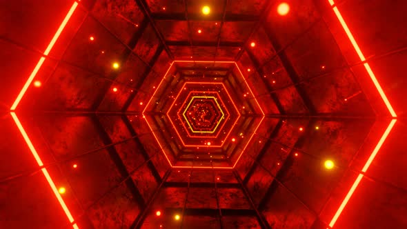 Seamless Loop Motion Graphic of Flying into Red Rotation Hexagon Tunnel