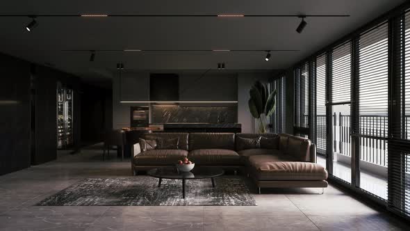 Minimalist Interior Of The Living Room Kitchen alt