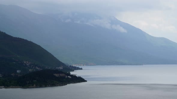 Rainy day, rain cloud passing over Lake Ohrid, Macedonia