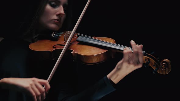 Girl Violin Musician Playing at Studio, Studio Black Background