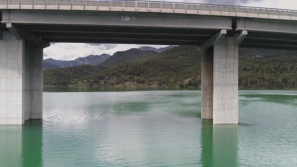 Aerial View of Bridge Over Water Reservoir in LLosa Del Cavall LLeida Catalonia Spain