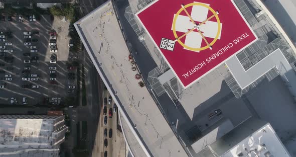 Aerial view of Texas Children's Hospital and medical center area. This video was film in 4k for best alt