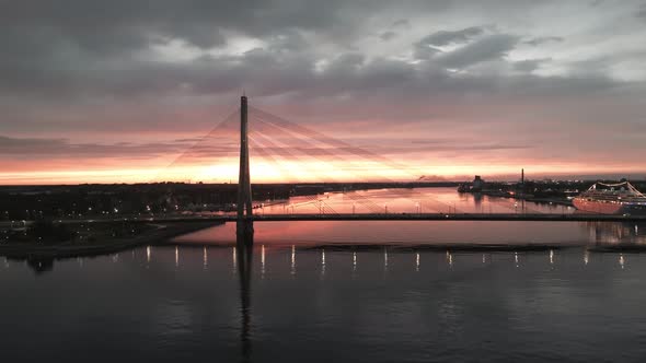 Cablestayed Bridge in Riga or Vansu Tilts During Sunset alt