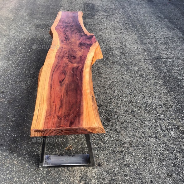 Live edge slab wood bench