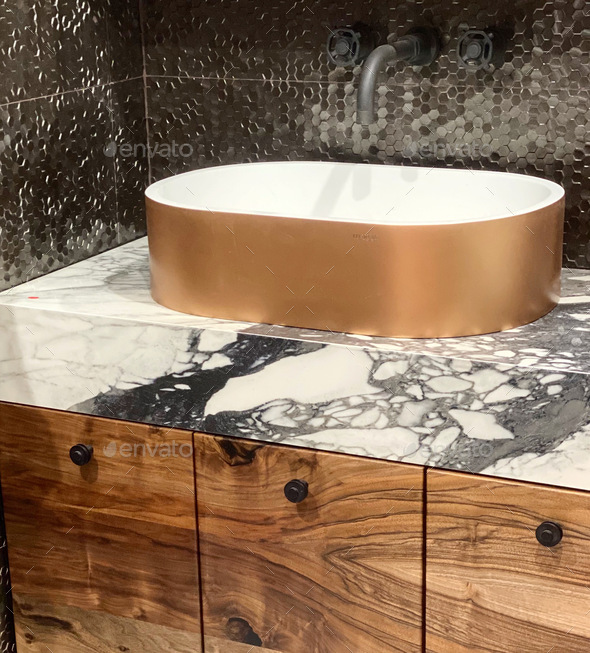 Bathroom Vanity and top mount sink Stock Photo by statuslapa PhotoDune