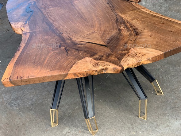 Book matched walnut slabs live edge table