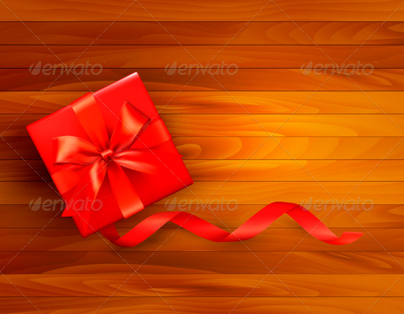 Holiday Background with Gift Box and Red Bow - Christmas Seasons/Holidays