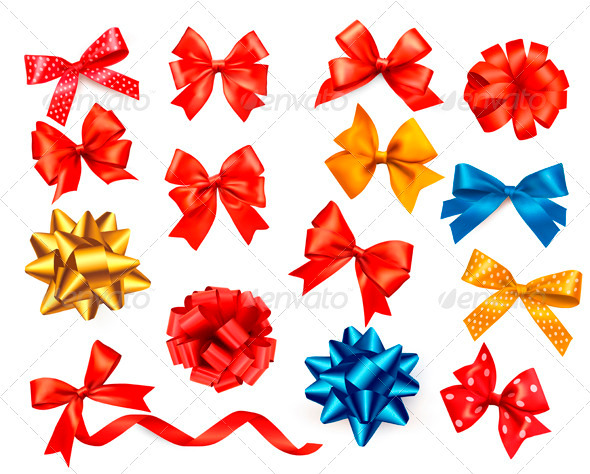 Big Set of Colour Gift Bows with Ribbons - Decorative Symbols Decorative