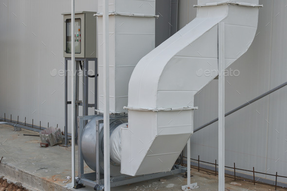 Ventilation duct fans and outdoor installation - Stock Photo - Images