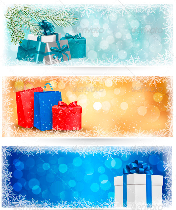 Three Christmas Banners with Gift Boxes - Christmas Seasons/Holidays