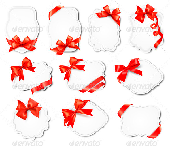 Set of Beautiful Cards with Red Gift Bows - Borders Decorative