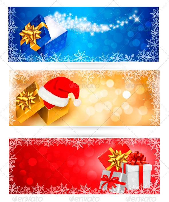 Three Christmas Banners with Gift Boxes - Christmas Seasons/Holidays