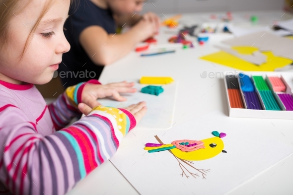plasticine craft for kids. clay bird. childrens art and creative.