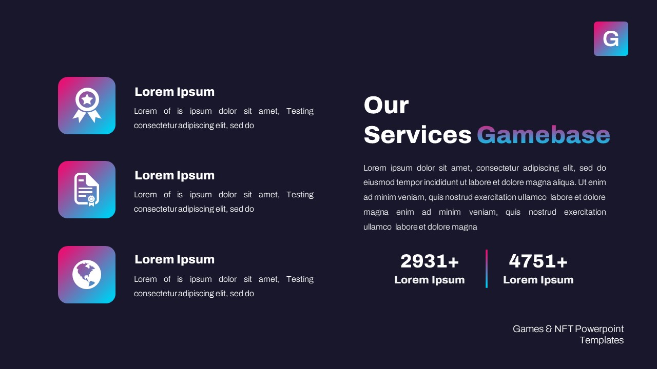 Gamebase - NFT & Game Studio Powerpoint Template, Presentation Templates