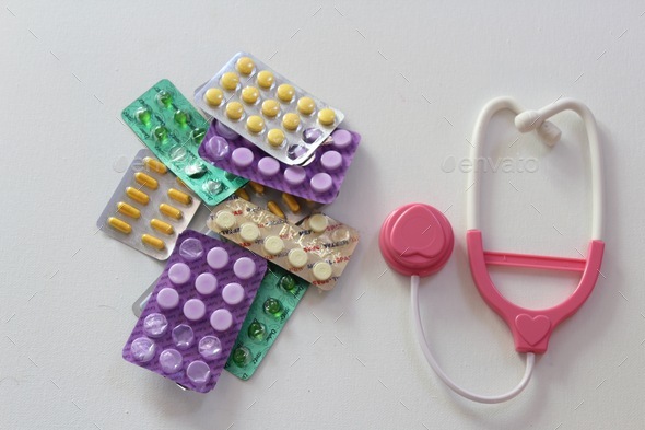 Medicine pills and woman health