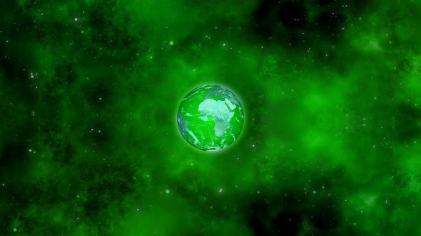 Realistic 3d Green Color Slowly Rotated And Zoom In Planet Earth In Galaxy alt