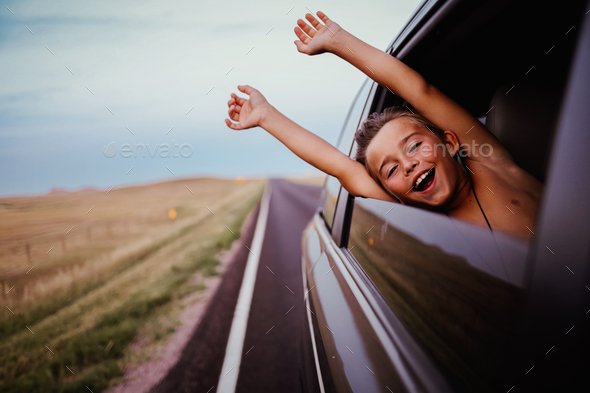 On a Road-trip, Having so much fun, child laughing