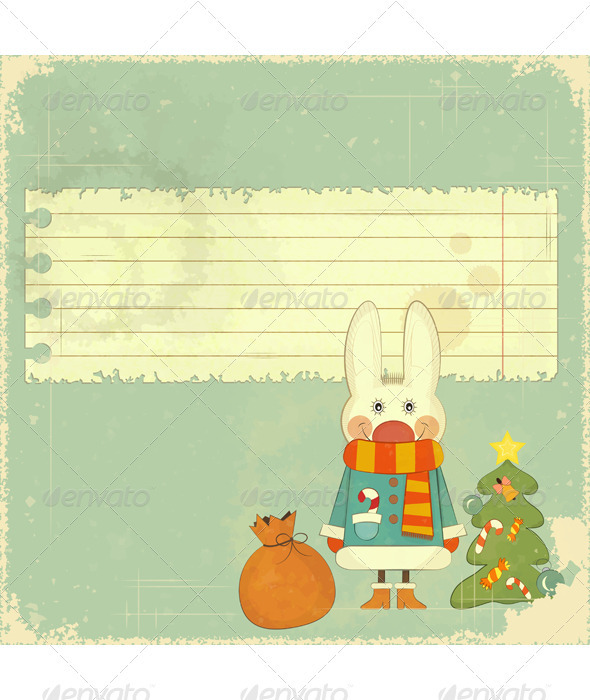Christmas Card with White Hare - Christmas Seasons/Holidays