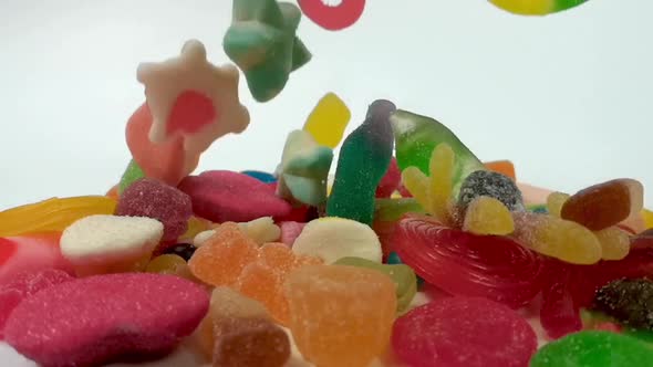 Slow Motion of Falling Jelly Sweets alt