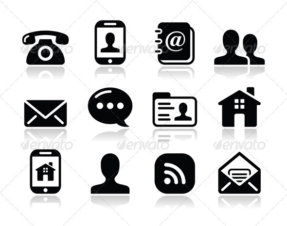 Contact Black Icons Set - Mobile, User, Email - Web Technology