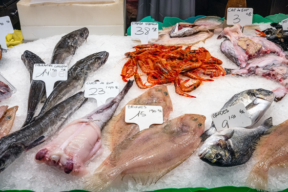 Fine choice of fresh fish and seafood - Stock Photo - Images