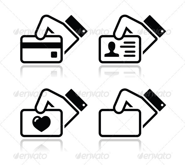 Hand Holding Credit Card, Business Card, ID Icons - People Characters