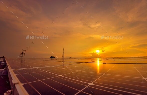 Solar cell with sunlight background, Green energy or safe energy, Solar power station - photovoltaic