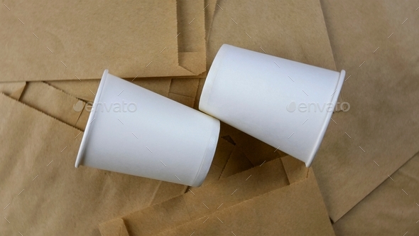 Paper package, eco-friendly disposable biodegradable packaging for goods, and empty paper cup.