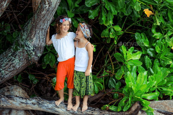 Happy children in the tropics  - Stock Photo - Images
