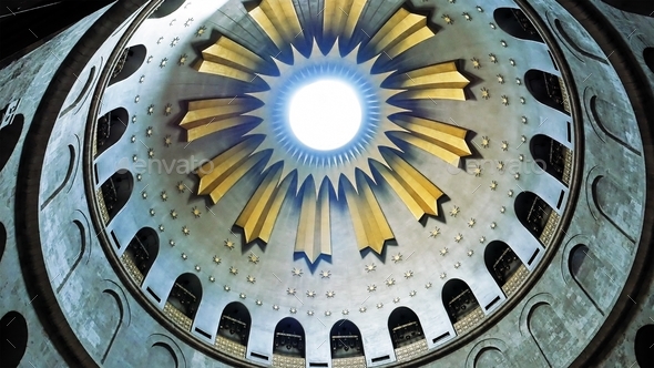 Dome over Jesus Christ empty tomb and rotunda in Jerusalem in the Holy Sepulcher Church
